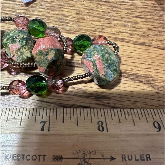 Gorgeous Genuine Semi Precious Unakite Gemstone Solid Chunky Necklace - Picture 5 of 5